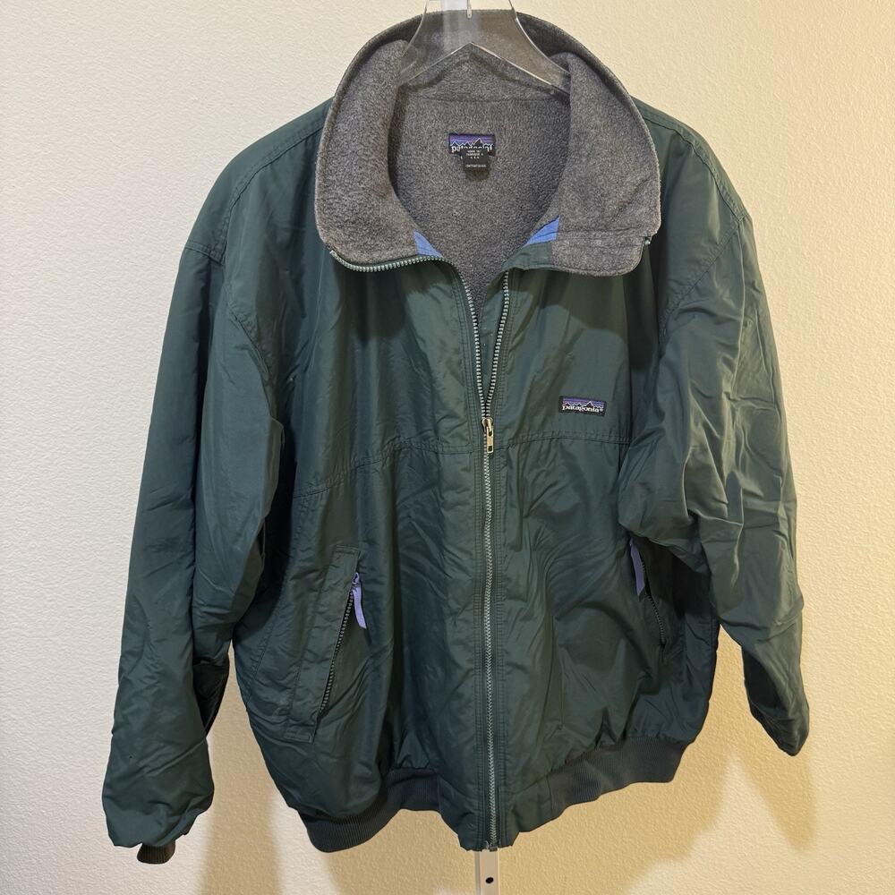 Patagonia Bomber Jacket Vtg 90s Mens XL Green Blue Gray Fleece Lined Zip Pockets